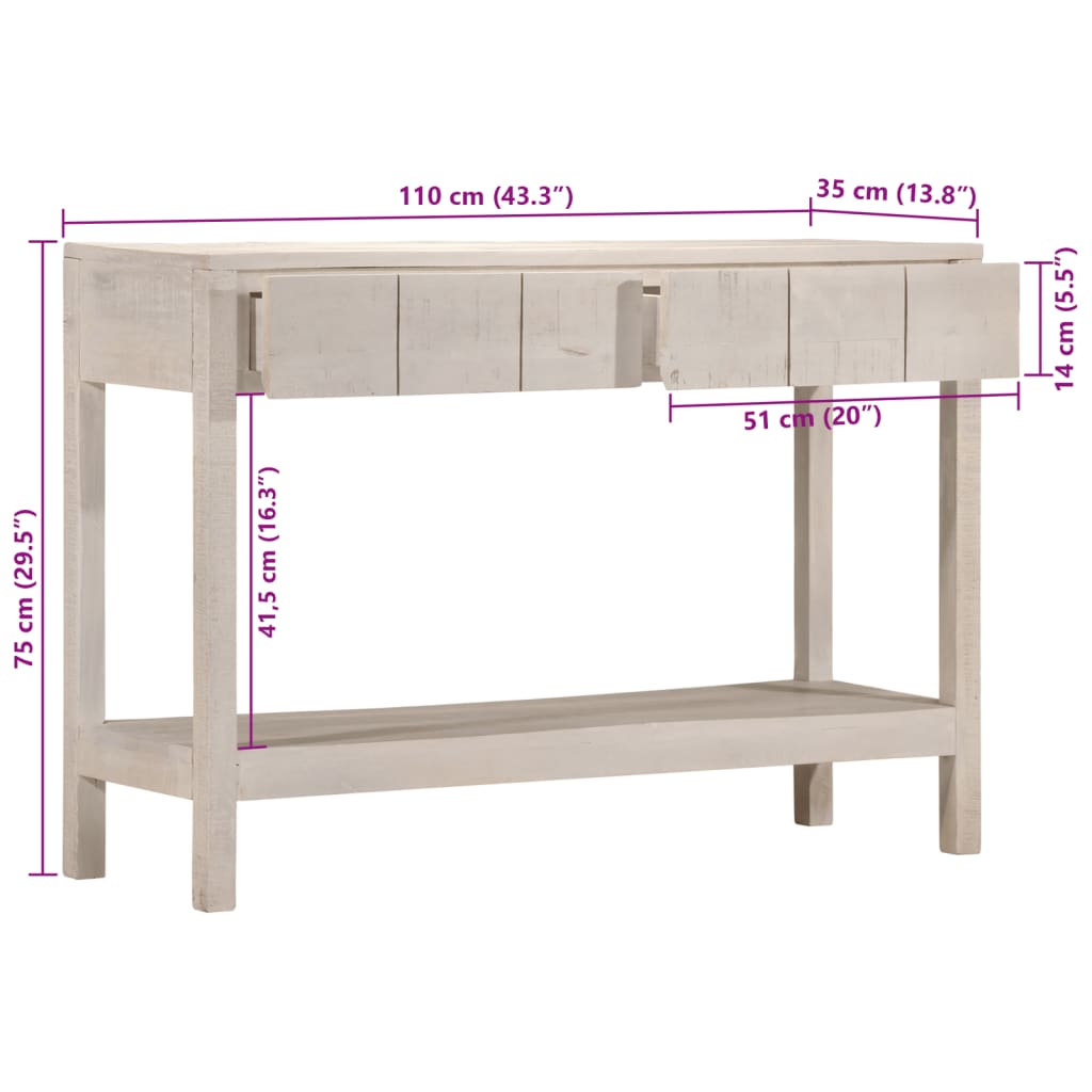 Console Table White 110x35x75 cm Solid Wood Mango